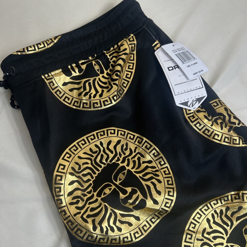 NWT Drill Clothing Company Black & Gold Medusa Drawstring Men's Shorts XL $52
